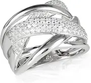 [Diamond Treats] 925 Sterling Silver Rings for Women with Cubic Zirconia Stones, Stylish Cubic Zirconia Ring, Sterling Silver Ring for Women and Teen Girls, Wide Criss Cross Ring with Gift Box