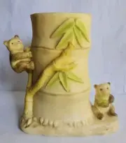 Panda Bears and Bamboo Vase/Planter ~ Vintage art pottery ~ 5"