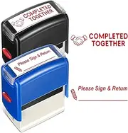 XunYee 2 Pcs Rectangular Teacher Stamp Self Inking Includes Please Sign & Return, Completed Together Stamp, Refillable Teacher Stamps for Teachers Parents School Classroom Business Office, Red Ink