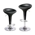 CONTEMPORARY "LEATHER" BAR STOOL BLACK BARSTOOL - ADJUSTABLE CHAIR-SET OF 2