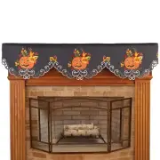Spooky Pumpkins and Embroidered Leaves LED Lighted Mantle Scarf