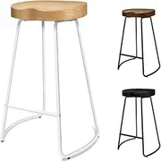 [ALFORDSON] Set of 2 Bar Stools 75cm Light Wood Tractor Dining Chairs with Floor Protector Retro Kitchen Vintage Barstools with Wooden Seat for Home Bar Dining Room White