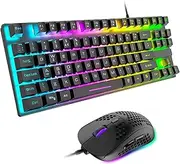 Lancoon Compact Wired Gaming Keyboard and Mouse Combo with 88 Keys Backlit Mechanical Feel Small Mouse 6 Adjustable DPI Optical Sensor Honeycomb Hollow for Gamer Office (Black)