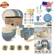 Complete Wheat Straw Plates and Bowls Set for 8 - Eco-Friendly & Durable Design