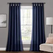 [Lush Decor] Burlap Knotted Tab-Top Window Curtain Panel Pair, 45" W x 84" L, Navy