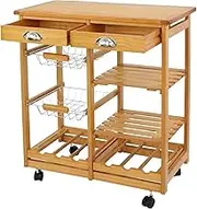 Storage Rack Rolling Kitchen Island Cart with Storage Space, Wheels, 2 Drawers, 3 Shelves, Lockable Casters Trolley on Wheels