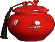 sealed lids, Ceramic Tea Jar,Chinese Red Ruyi Tea Caddy Ceramic Kung Fu Tea Set Large Storage Tank Sealed Pu'er Tea Pot With Lid