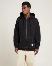Double Face Label Zip Hoodie Black