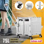 75L Foldable Shopping Trolley Cart Portable Basket Crate Rolling Wheels w/ Cover