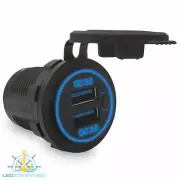 12v 24v Boat Caravan Motorhome QC3.0 Quick Charge Dual USB Backlit Blue LED
