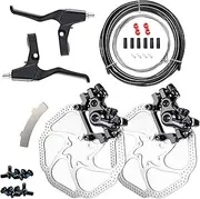 Farbetter Mechanical Bike Disc Brake Kit, Including Front and Rear Caliper, Brakes Cables, Brake Levers, 160mm Rotor, with Cable End Tips Caps, Rotating S-Hook Clips, Disc Rotor Adjuster (Black)