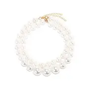 Double-Layered Pearl Collarbone Chain, Baroque Style Imitate faux Pearl Necklace