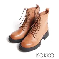 在飛比找momo購物網優惠-【KOKKO 集團】個性帥氣厚底真皮綁帶軍靴(棕色)
