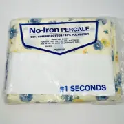Vintage Springs Cotton Twin Flat Sheet Yellow Blue Floral White Band Percale