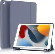 KenKe iPad 10.2 Case for iPad 9th Generation 2021 /iPad 8th Generation 2020 / iPad 7th Gen 2019 with Pencil Holder, Auto Sleep/Wake for Slim Soft Back Smart Cover, iPad 10.2 inch Case, Purple Gray