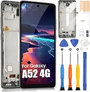 OLED LCD Display for Samsung Galaxy A52 4G A525 SM-A525F SM-A525M SM-A525F/DS SM-A525M/DS Screen Digitizer Touchscreen Assembly with Repair Kit (Black with Frame, 6.5 Inch)