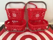 Mini Target Shopping Basket SET OF 4 Red with Handle Bullseye Logo Spritz Party