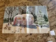 Pottery Barn Christmas Camper Airstream Crewel Embroidered Pillow NWT