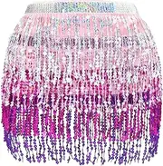 [Ammiko] Sequin Skirt Fringe Wrap Skirts Sparkly Belly Dance Hip Scarf Tassel Skirt Party Rave Costume for Women Girls