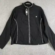 Champion Elite Windbreaker Jacket Womens XL Black Full Zip Pockets Zip Cuffs