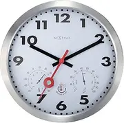 NeXtime Waterproof Clock, Thermometer and Hygrometer, Aluminium, Silver