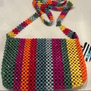 Cynthia Rowley Women's Stripe Beaded Multicolor Crossbody Bag Rainbow Boho NWT