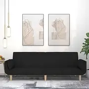 2-Seater Sofa Bed with Two Pillows Black Fabric Home Furniture Sofa