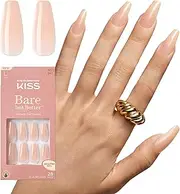 KISS Bare but Better Press On Nails, Nail glue included, Nude Drama', Nude, Long Size, Coffin Shape, Includes 28 fake nails, pink gel nail glue (net wt. 2g / .7 oz.), mini file, and manicure stick.