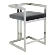Pangea Home Kenzie 23.6" Velvet/Steel Counter Stool in Gray/Silver
