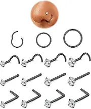 ORAZIO 18G 20G Nose Rings Studs Surgical Steel Gold/Silver Nose Rings for Women Men Hypoallergenic CZ L Shaped/Corkscrew/Straight Nose Studs Hinged Clicker Nose Rings Hoops Tiny Lip Stud Septunm Conch Ring Cartilage Earrings Body Piercing Jewelry