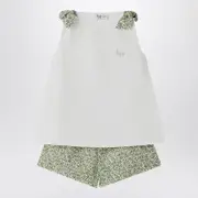 [Il Gufo] Two-piece White Set In Liberty Fabric 12 M Green