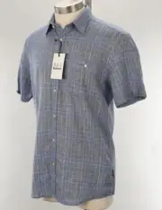 BARBOUR Blue Plaid DRYDOCK Tailored Fit Short Sleeve Linen Blend Shirt SMALL NWT