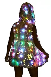 LED Light up Sequin Jacket for Women Flash Sparkly Vest Led Rave Costume Fest...