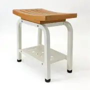 Bali Shower Bench Teak & Aluminum Bath Stool Chair Side Table Light Beige
