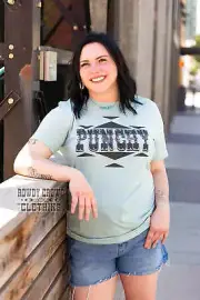 New! Adult size Gray Rowdy Crowd Clothing 'PUNCHY' WESTERN T-SHIRT in 5 SIZES!