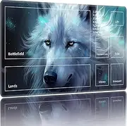 ACWDMKH MTG Playmats for Magic The Gathering - 24" x 14" Board Game Card Game Trading Card Game Play Mat with Zones & Storage Bag, Mousepad Desk Mat, White Wolf Black