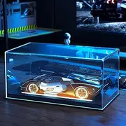 Lighted Display Case for 1/24 Scale Model Cars , No Assemble Show Case with Lights and Leather Base, Clear Acrylic Display Box for Cars Baseball Tennis Dust Proof UV Protection(11x6x5inch)