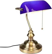 FIRVRE Dark Blue Bankers Desk Light, Bright Executive Table Lamp with Pull Chain Switch, E27, for Bedroom, Bedside, Home Office, Student Dorm, Library, Piano etc