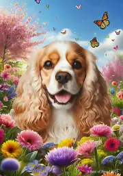 Cocker Spaniel Buff/White Spring Butterflies Flag