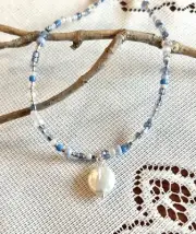 Freshwater Coin Pearl Blue Beaded Sterling Silver Necklace Sundance Treasures