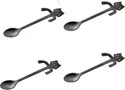 Tea Spoon Dessert Spoons 4pcs/Set Stainless Steel Mini Cat Kitten Design Stainless Steel Coffee/Tea/Dessert/Drink/Mixing/Milkshake Spoon Flatware Gadgets 4pcs Black