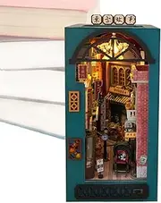 Miniature Book Nook Kit,Miniature House Doll House Kit with LED Light | Diorama Kits for Adults Teens Beginners, Retro Bookshelf Insert Decor for Home