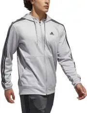 Adidas Men’s Tech Full Zip Fleece Hoodie Performance Hooded Jacket, Grey, 2XL