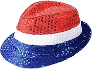 [Perfeclan] 4th of July Hat Dress Up Stylish Lightweight Sequins Fedora for Independence Day