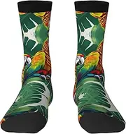 [HVTTIOR] Tropical Flower Leaf Parrot Print Athletic Adult Socks Single Side Circumference For Men And Women Casual Wear