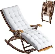 Zero Gravity Lounge Chair, Sun Lounger Rocking Chairs for Adults Wood with Extra Thick Padded Adult Easy Chair Bamboo Balcony Lounge Chair Foldable Load-Bearing 200kg Lounge Chair (Color : Brown, Si