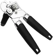 Stainless Steel Manual Can Opener - with Soft Grip, Easy-Turn, Heavy-Duty Design, Suitable for Elderly, Built-in Magnetic Lid Lifter and Bottle Opener - Black