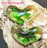 VINTAGE HEART GREEN GOLD MURANO GLASS CEILING FAN LIGHT SWITCH PULL LG PAIR H422