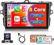 8 CORE 2G+64G Car Radio Stereo for Toyota Corolla 2009-2013 with Wireless CarPlay/Android Auto, Podofo 9 Inch 1280 * 720P IPS Touch Screen Android 13 GPS WiFi Bluetooth 32-Band DSP Rear Camera