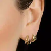 16G Gold Titanium 3-Triple Hoop Hinged Clicker Segment Ring Earrings Nose Septum